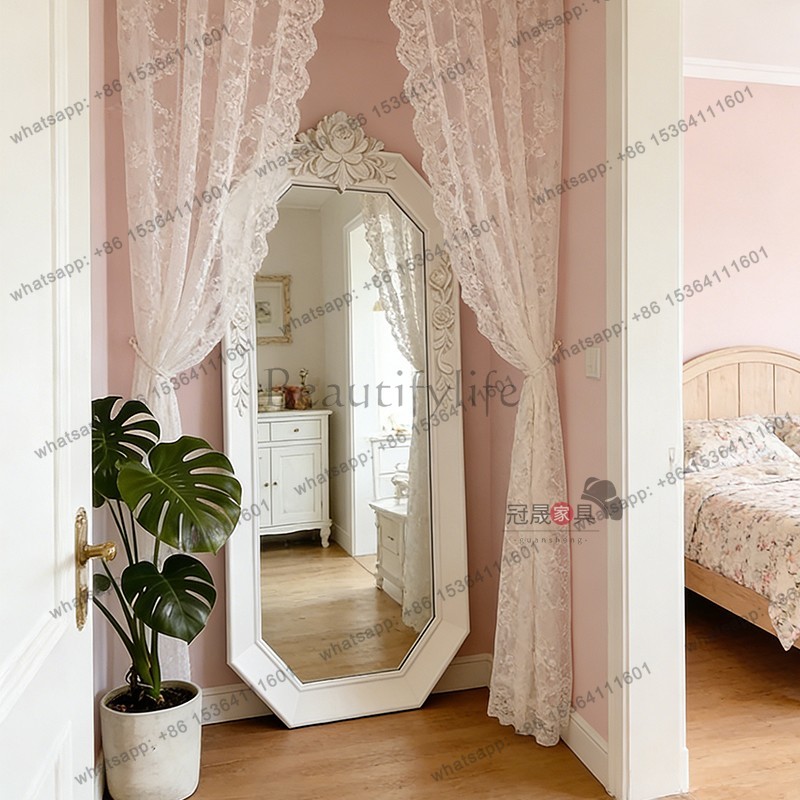 Full Length Mirror Jewelry Armoire - กระจกเงาเต็มตัวแบบตั้งพื้นถึงเพดานสไตล์เรโทร LS สำหรับห้องนอนในบ้าน กระจกตกแต่งติดผนังรูปทรงพิเศษสำหรับห้องนั่งเล่นและทางเข้าบ้าน