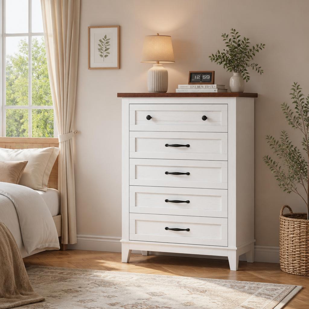Bedroom Furniture - ตู้เสื้อผ้าแบบตั้งพื้นสูง 5 ลิ้นชัก สำหรับห้องนอน รุ่น GarveeLife