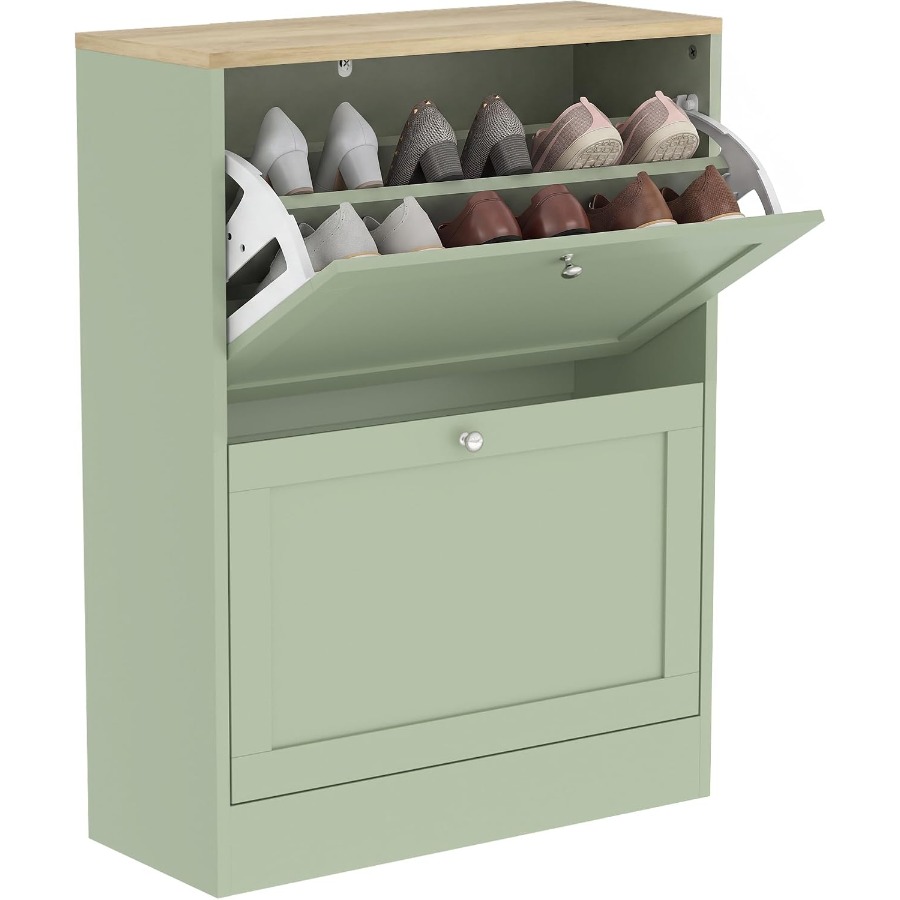 Shoe Rack Cabinet Narrow Entryway - ตู้เก็บรองเท้าสำหรับวางไว้บริเวณทางเข้าบ้าน พร้อมลิ้นชัก 2 ชั้น ดีไซน์แคบ