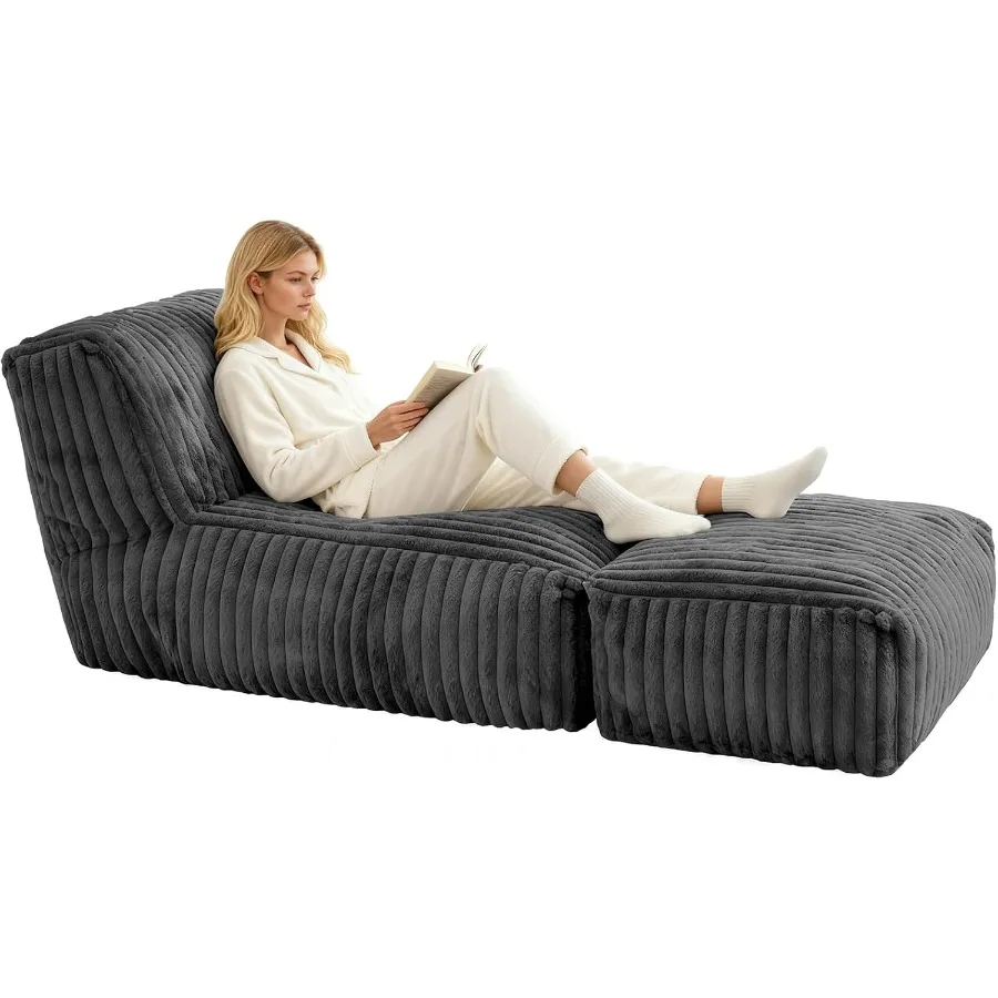 Sofas - เก้าอี้เอนนอนแบบโมดูลาร์สำหรับเล่นเกมและอ่านหนังสือ หุ้มผ้าคอร์ดูรอยสีเบจ โซฟาเบดปรับเปลี่ยนได้ 4-in-1 ตามหลักสรีรศาสตร์ พับเก็บได้