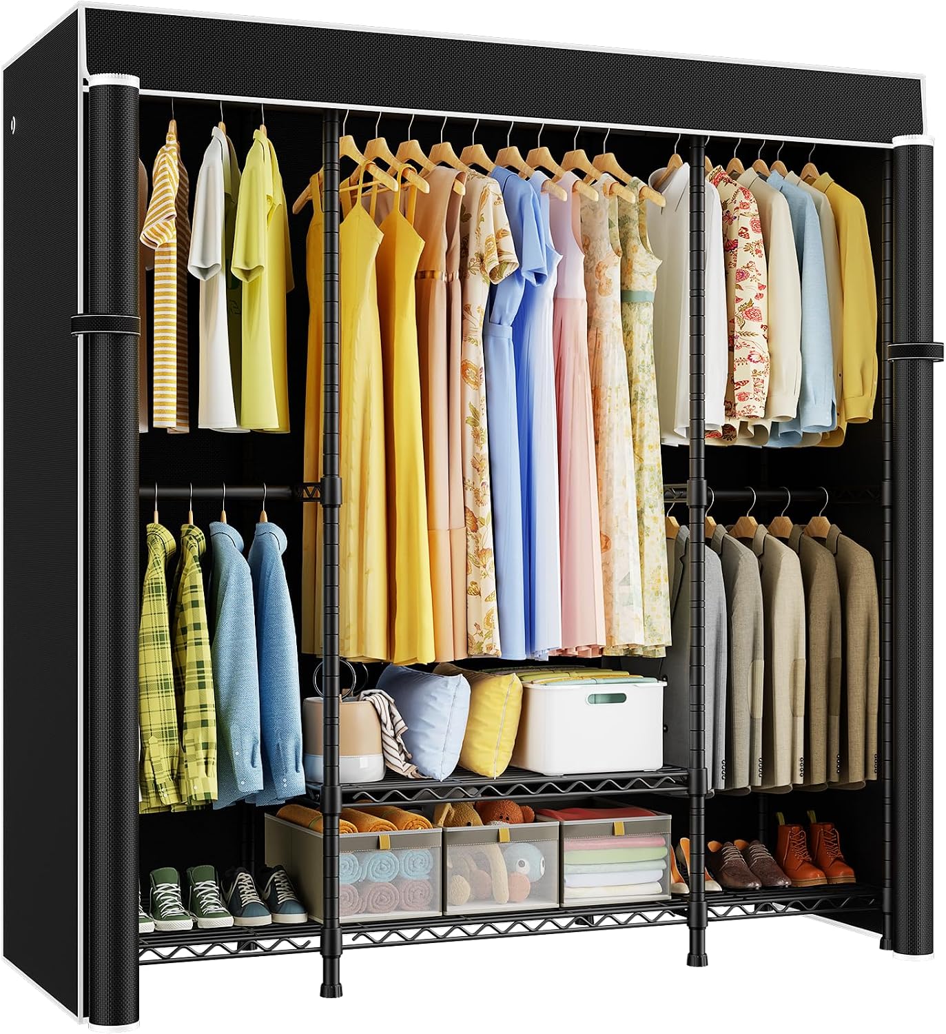Wardrobe Closet Portable Fabric Cover - ตู้เสื้อผ้าแบบพกพา E3C ทนทานพิเศษ พร้อมผ้าคลุมสีดำ