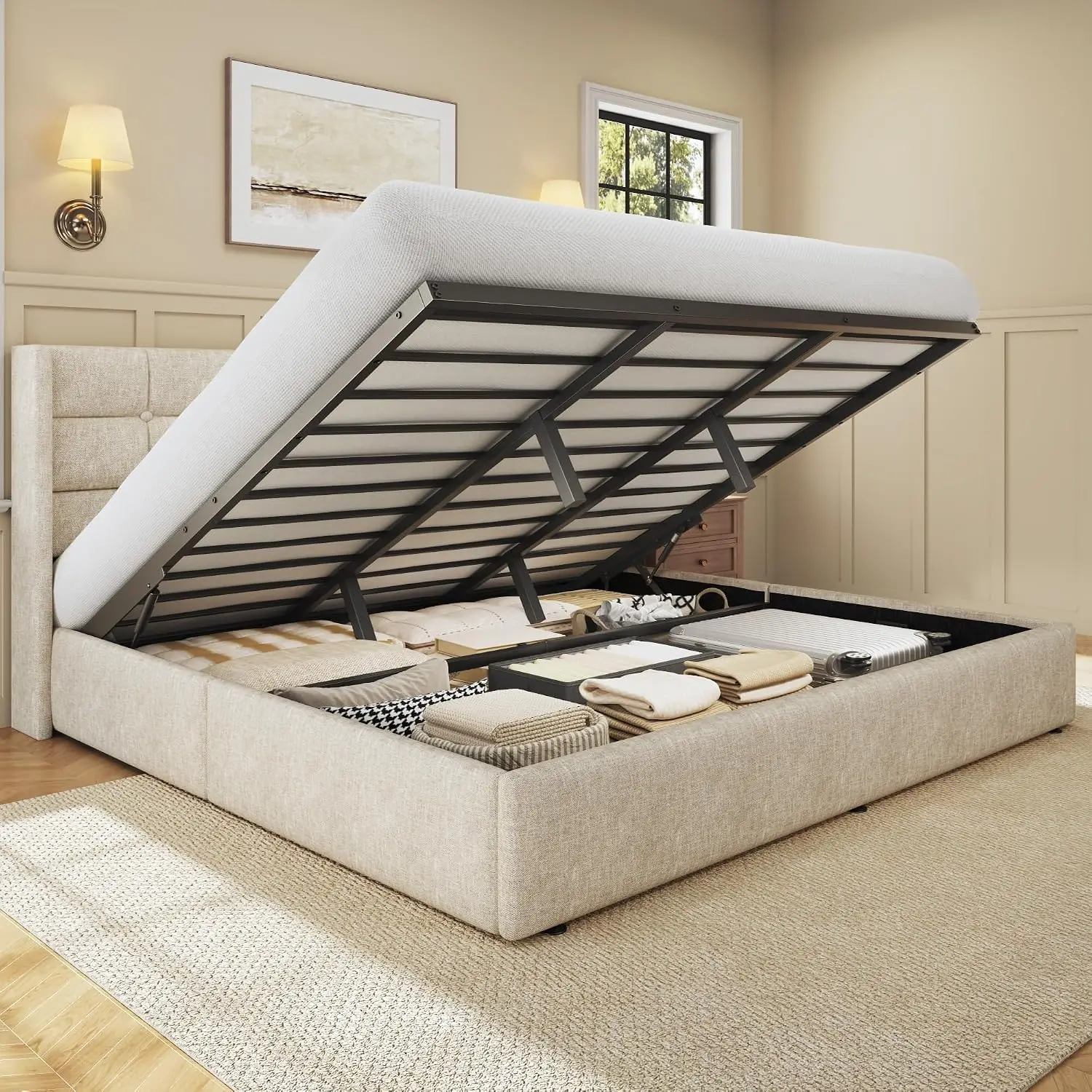 เตียงยกเก็บของขนาดคิงไซส์, เตี - Gas Lift Storage Bed Hydraulic บทวิจารณ์และราคา