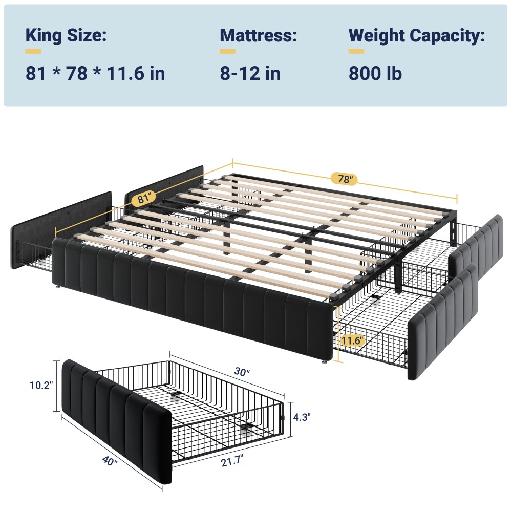 โครงเตียงขนาดคิงไซส์พร้อมลิ้นช - King Size Bed Frame With Storage Drawers บทวิจารณ์และราคา