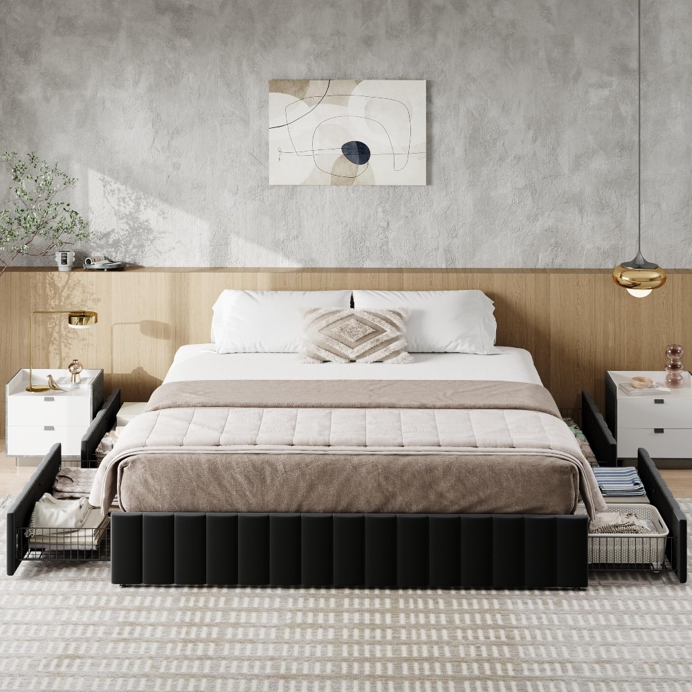โครงเตียงขนาดคิงไซส์พร้อมลิ้นช - King Size Bed Frame With Storage Drawers บทวิจารณ์และราคา