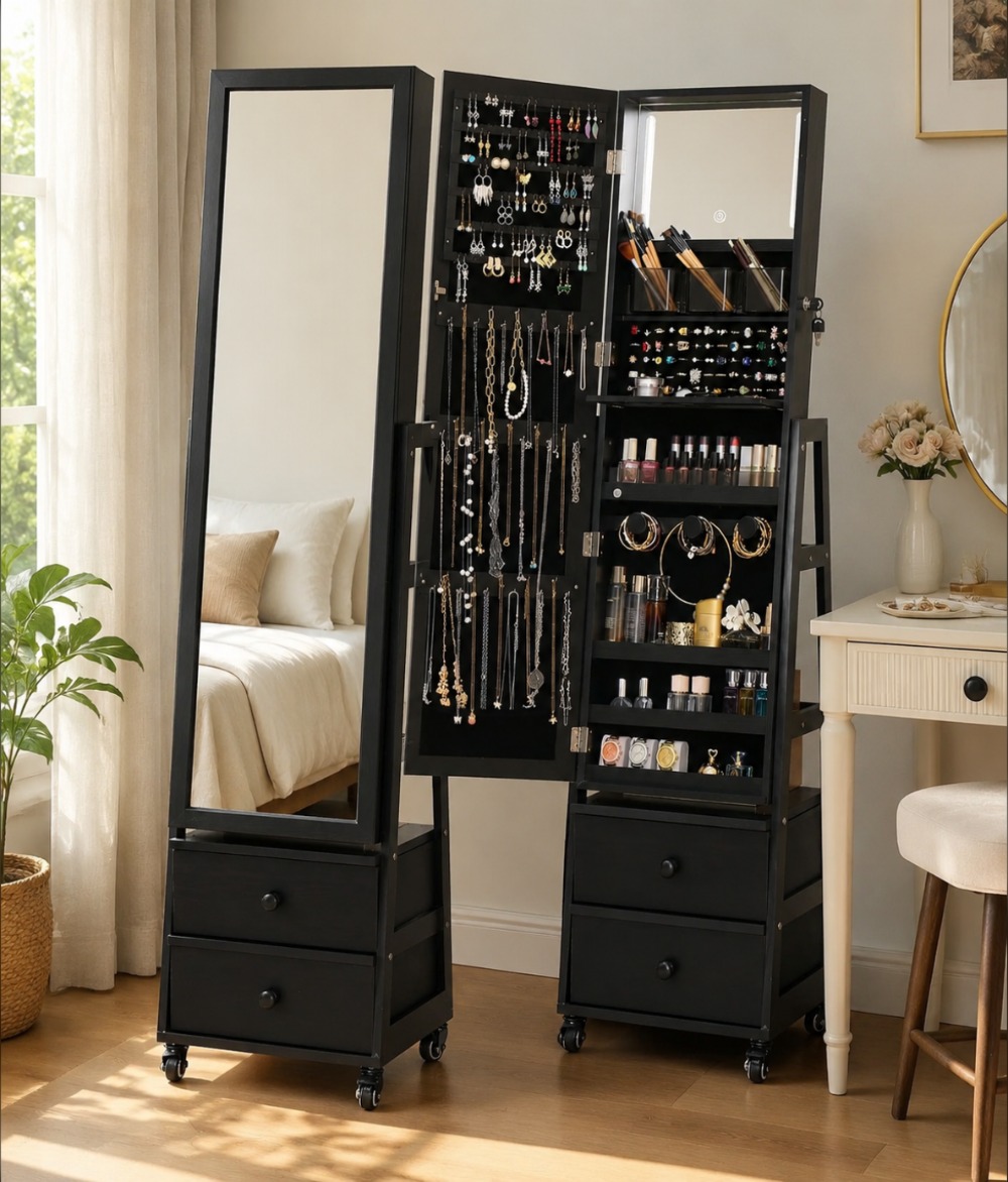 ตู้เก็บเครื่องประดับแบบตั้งพื้ - Full Length Mirror Jewelry Armoire บทวิจารณ์และราคา