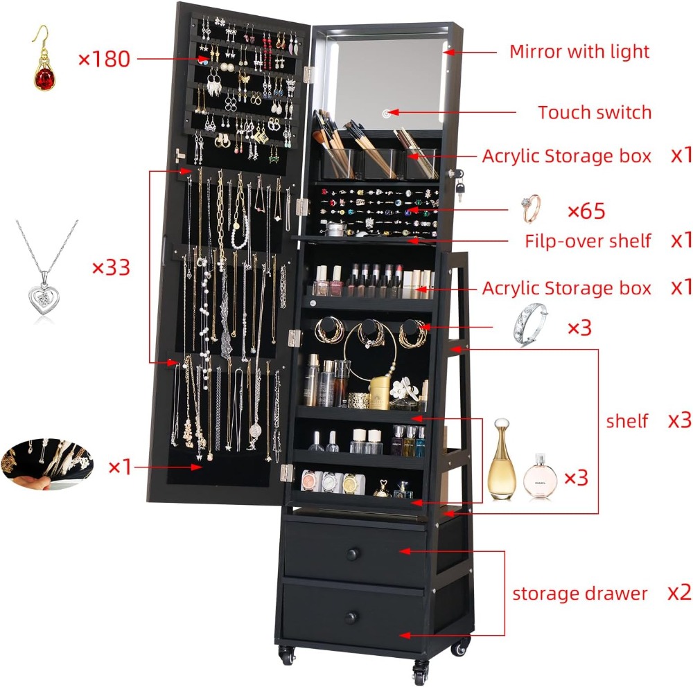 ตู้เก็บเครื่องประดับแบบตั้งพื้ - Full Length Mirror Jewelry Armoire บทวิจารณ์และราคา