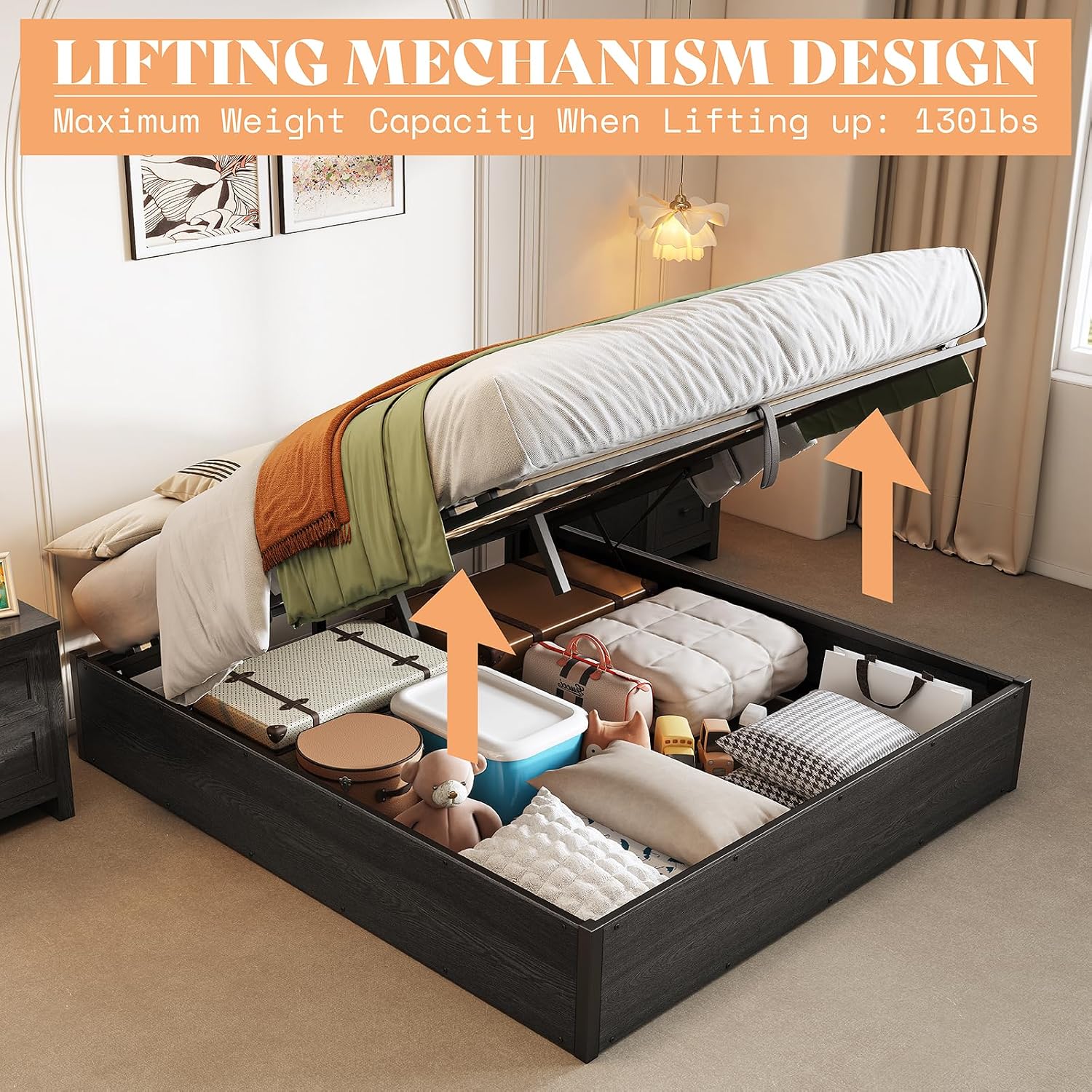 โครงเตียงยกเก็บของได้ ทำจากไม้ - Gas Lift Storage Bed Hydraulic บทวิจารณ์และราคา
