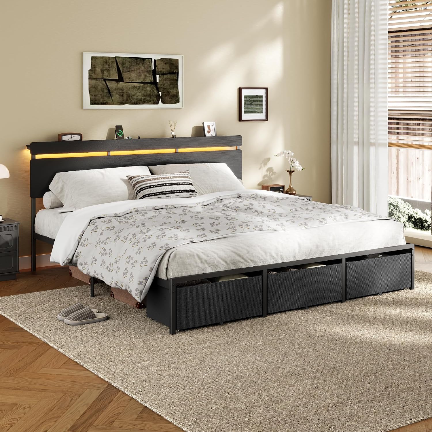 โครงเตียงขนาดคิงไซส์ Forestell - King Size Bed Frame With Storage Drawers บทวิจารณ์และราคา