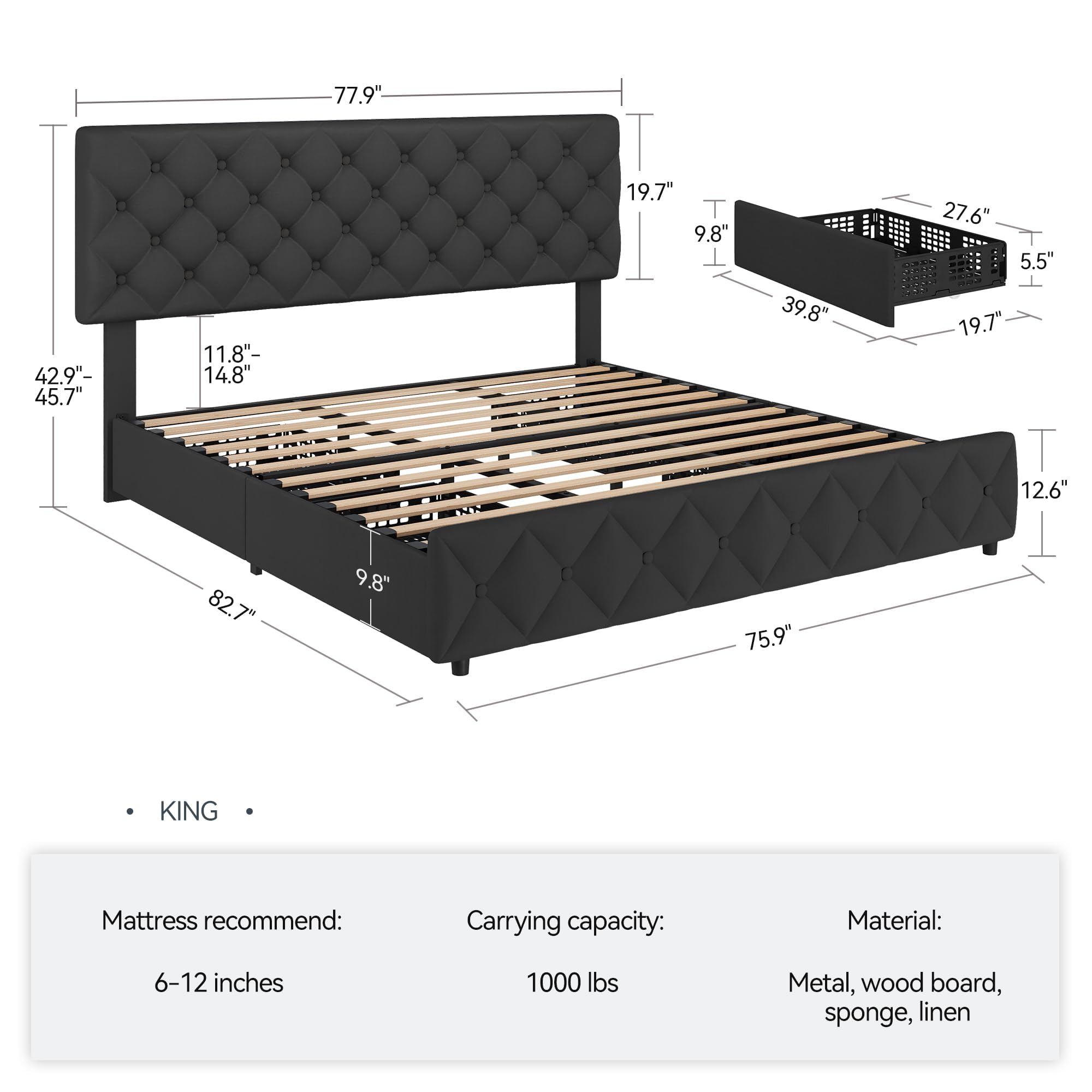 โครงเตียงขนาดคิงไซส์ พร้อมลิ้น - King Size Bed Frame With Storage Drawers บทวิจารณ์และราคา