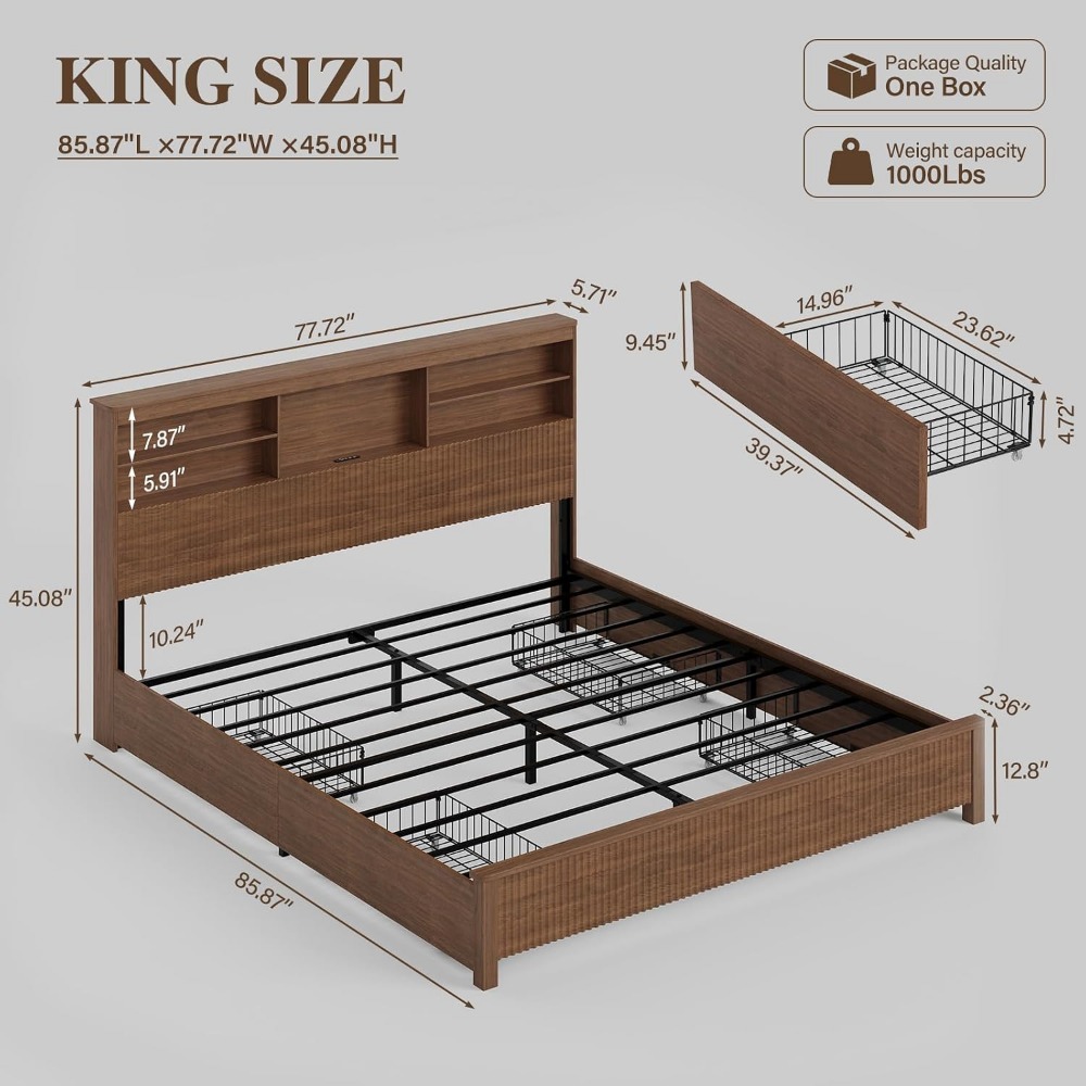 โครงเตียงขนาดคิงไซส์ พร้อมลิ้น - King Size Bed Frame With Storage Drawers บทวิจารณ์และราคา