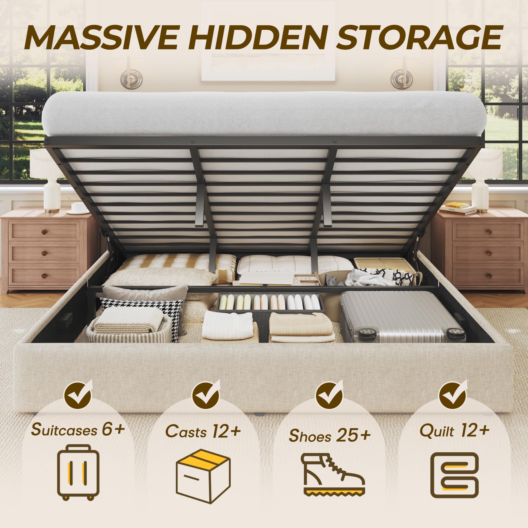เตียงขนาดคิงไซส์แบบยกขึ้นได้พร - Gas Lift Storage Bed Hydraulic บทวิจารณ์และราคา