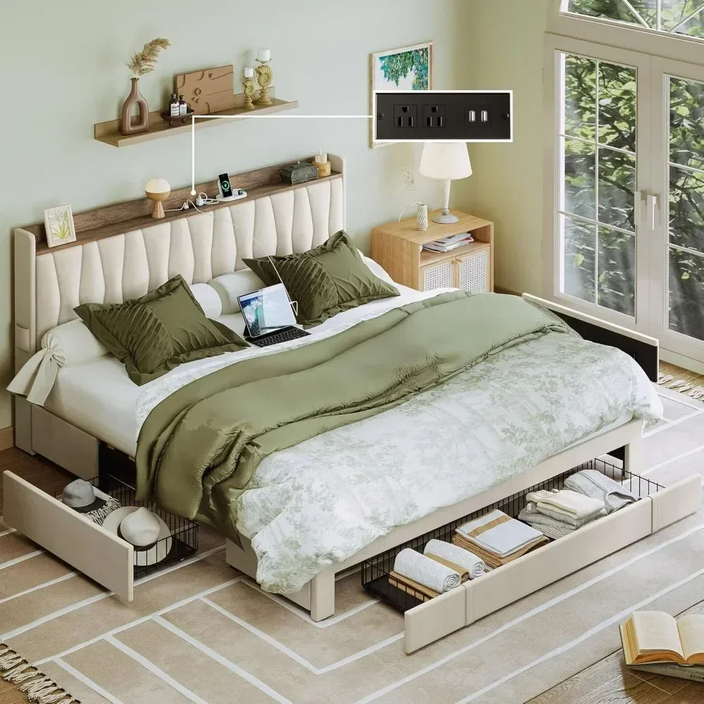 โครงเตียงขนาดคิงไซส์พร้อมหัวเต - King Size Bed Frame With Storage Drawers บทวิจารณ์และราคา