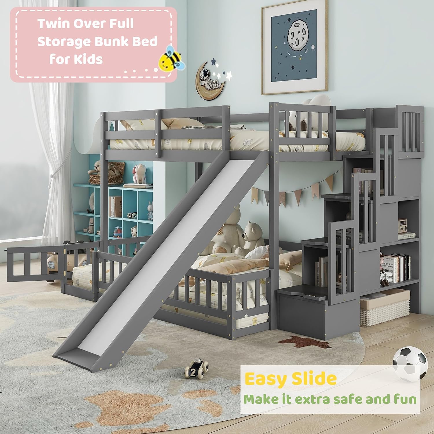 เตียงสองชั้นแบบเตียงเดี่ยวด้าน - Bunk Bed With Stairs And Slide บทวิจารณ์และราคา